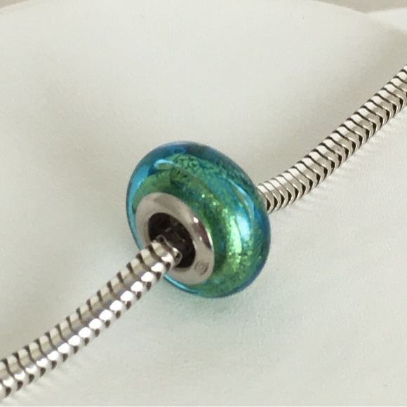 Sterling Silver .925 Collectible Murano Art Glass Bead Charm Teal Blue Green - Picture 8 of 8